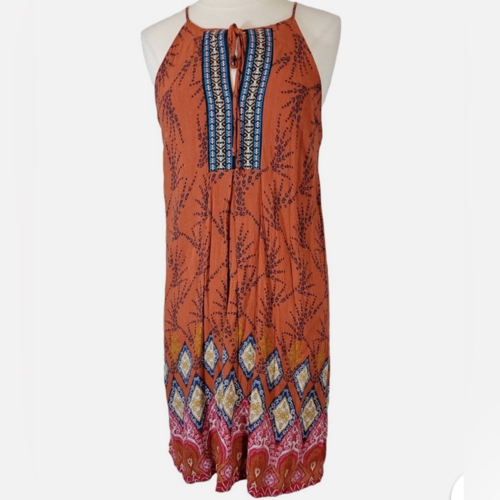 Monteau Orange Keyhole Halter Dress Size Small
